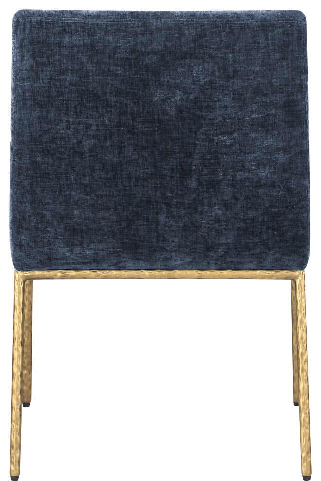 Reeves Upholstered Dining Chair, Navy, Chenille , AC,  Brushed Brass, Set of 2