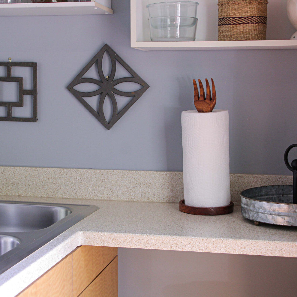 Hand Carved Wooden Countertop Paper Towel Holder Rustic Kitchen Fork Top Stand