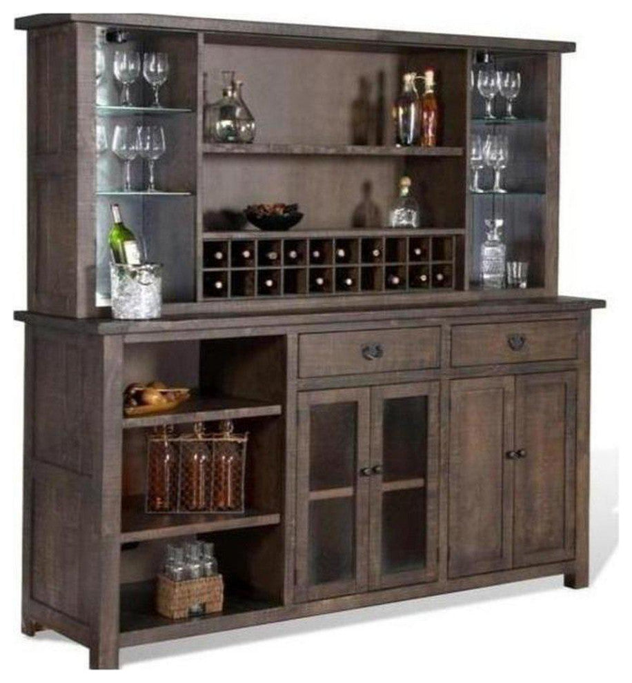 80x80" Buffet With Hatch Wine Rack Removable Shelves for Wine Fridge Dark Stain
