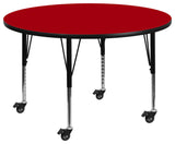 Mobile 60" Round Red Thermal Laminate Activity Table Adjustable Legs