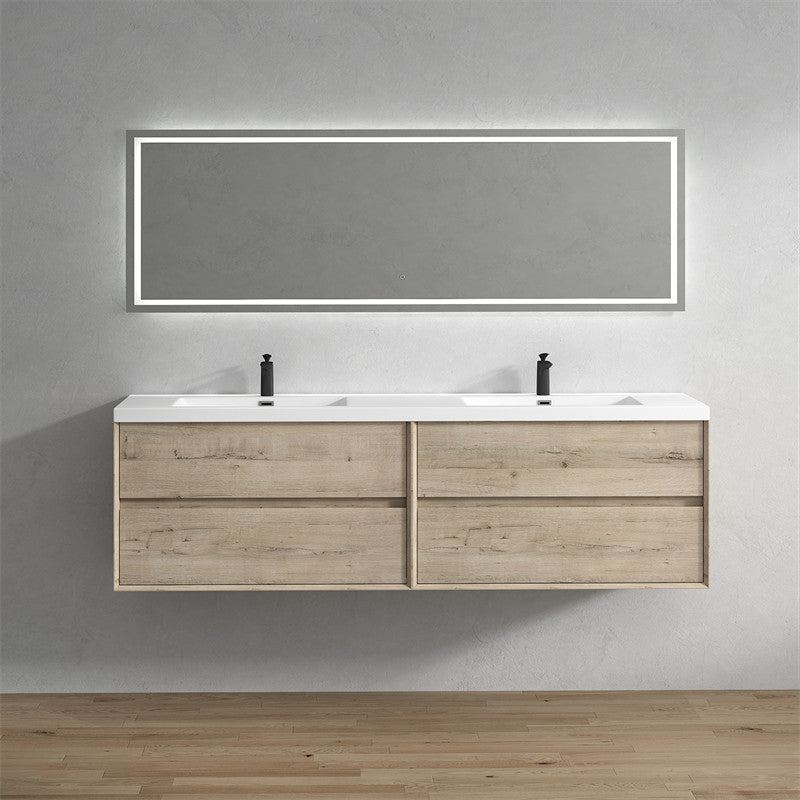 Ashley 84'' Floating Vanity, Acrylic Top, Double Sink, Light White Oak