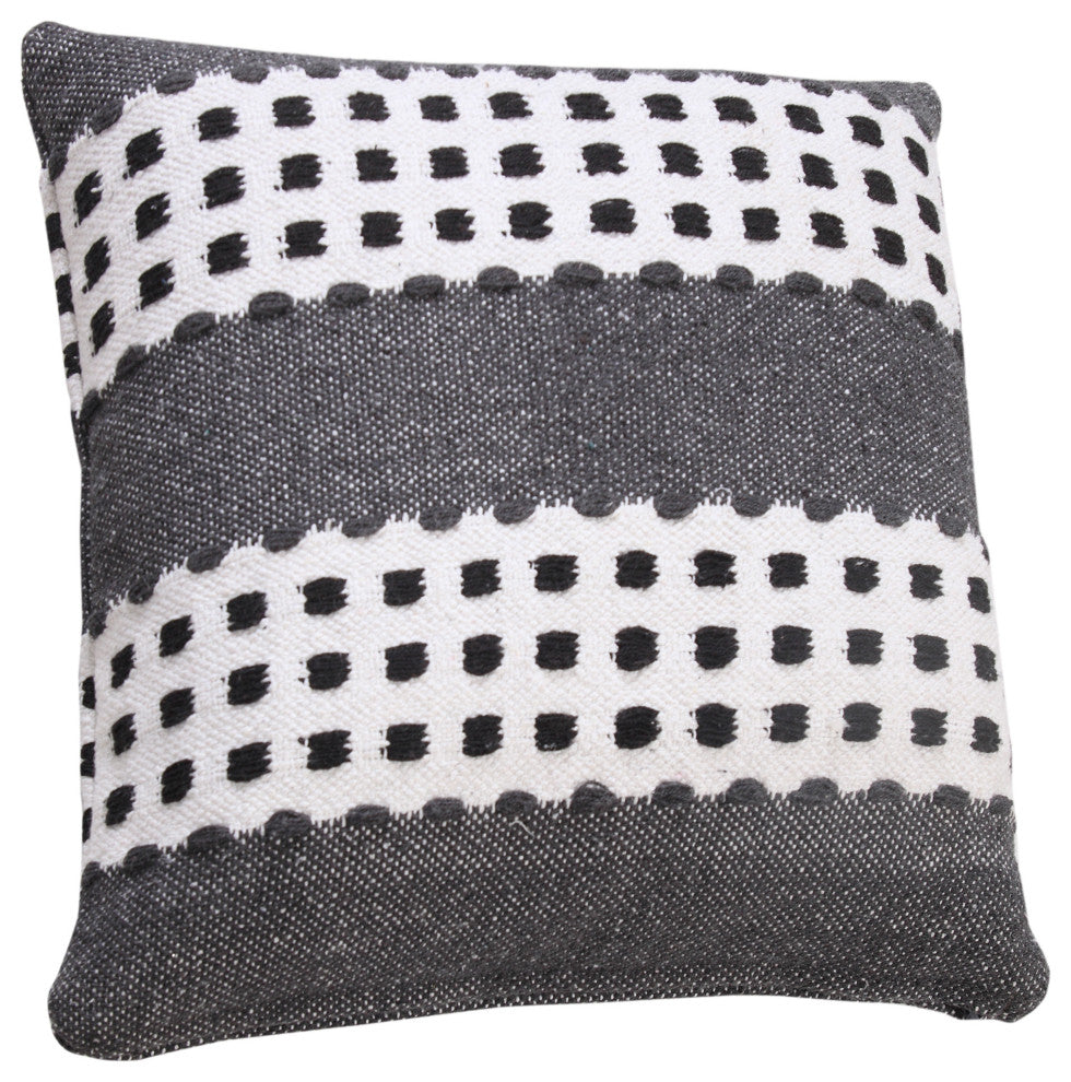 Ox Bay Handwoven Gray/Black Stripe Organic Cotton Pillow Cover, 20"x20"