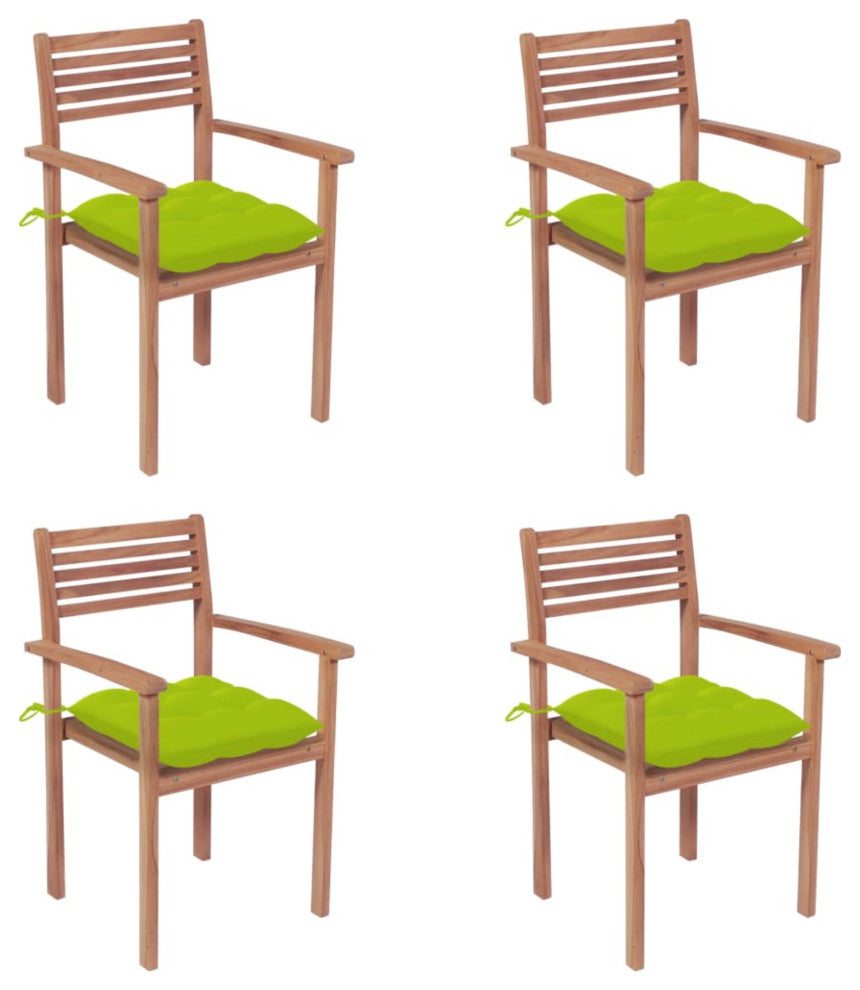 Vidaxl Garden Chairs, Set of 4, With Bright Green Cushions Solid Teak Wood