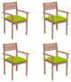 Vidaxl Garden Chairs, Set of 4, With Bright Green Cushions Solid Teak Wood