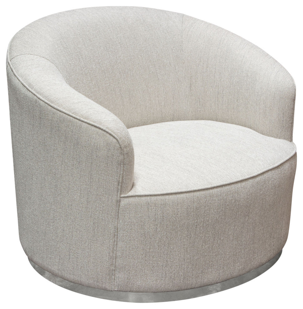 Raven Chair in Light Cream Fabric  Brushed Silver Accent Trim
