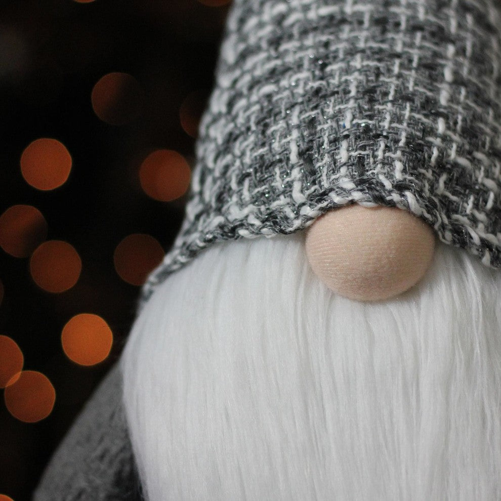 27" Winter's Beauty Grey and White Gnome Cloth Button Nose Table Top Decoration
