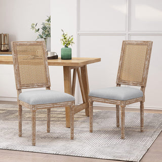 Set of 2 Light Grey Dining Chairs with Fluted Legs, Padded Seat & Squared Back