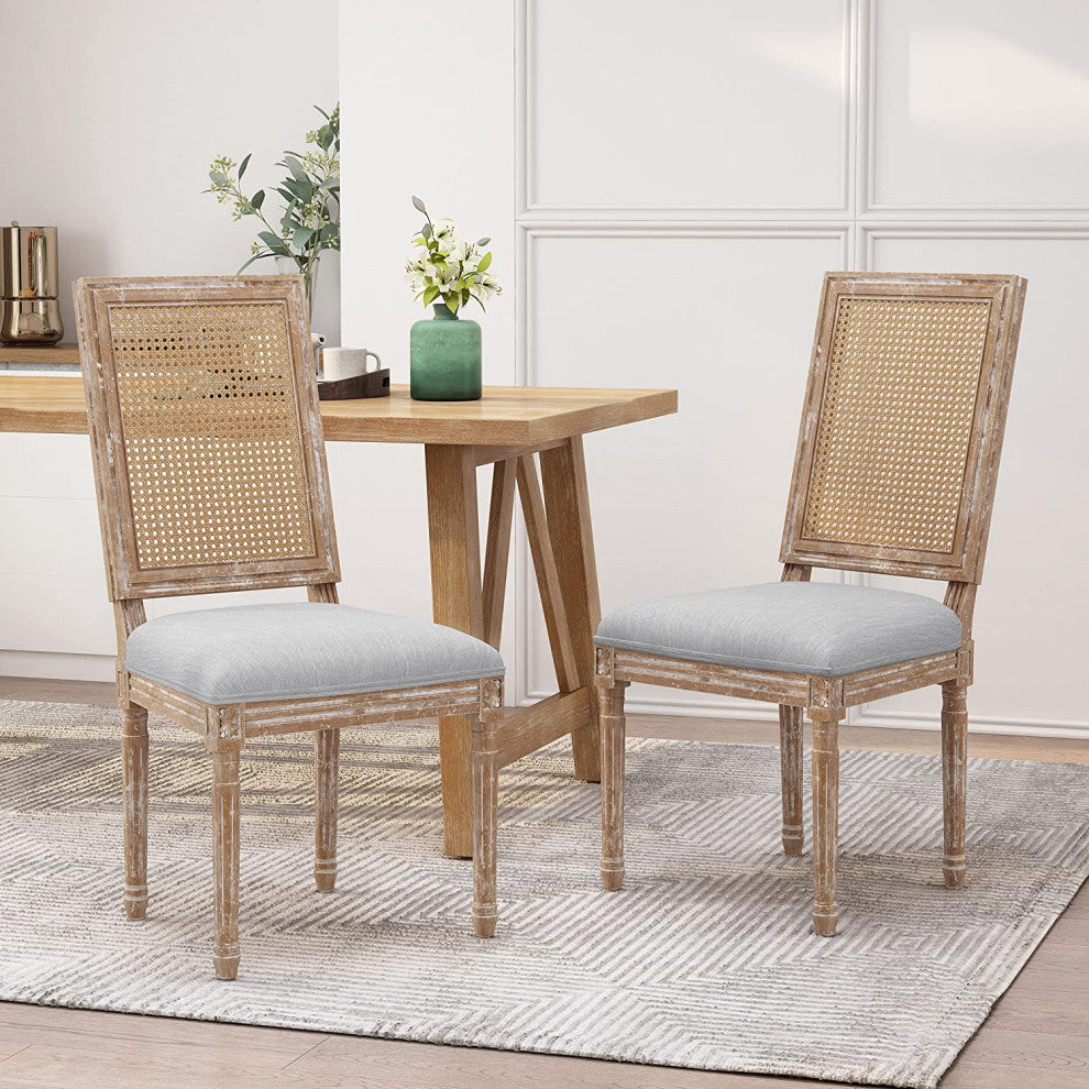 Set of 2 Light Grey Dining Chairs with Fluted Legs, Padded Seat & Squared Back