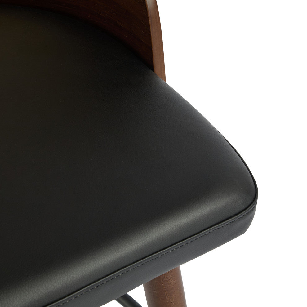 Crystal Rattan Backrest Cushioned Barstools, Set of 2, Dark Walnut/Black