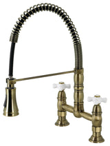 GS1273PX Two-Handle Deck-Mount Pull-Down Sprayer Kitchen Faucet, Antique Brass