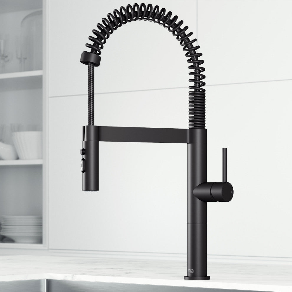 VIGO Edison Pro 20" H Single Handle Pull-Down Sprayer Kitchen Faucet, Matte Black