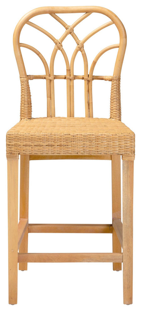 Ansa Natural Rattan & Mahogany Counter Stool