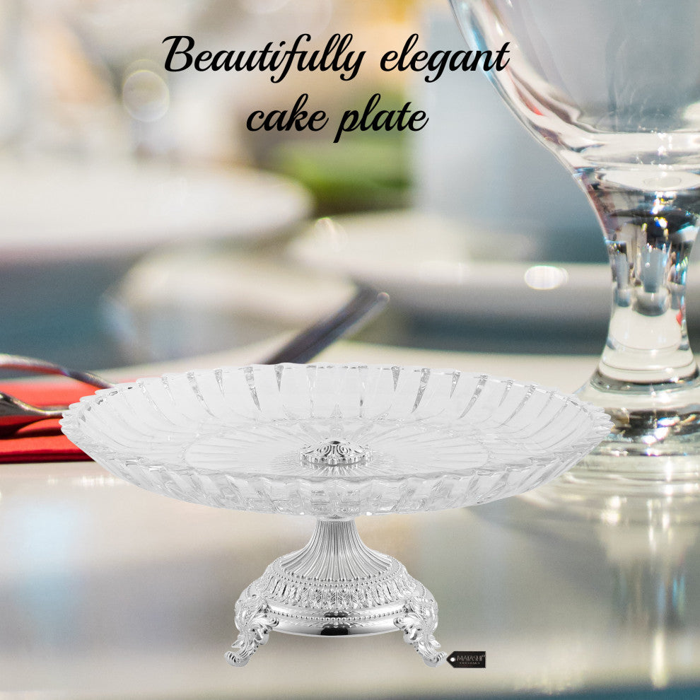 Crystal Round Serving Platter With Silver Plated Pedestal Base