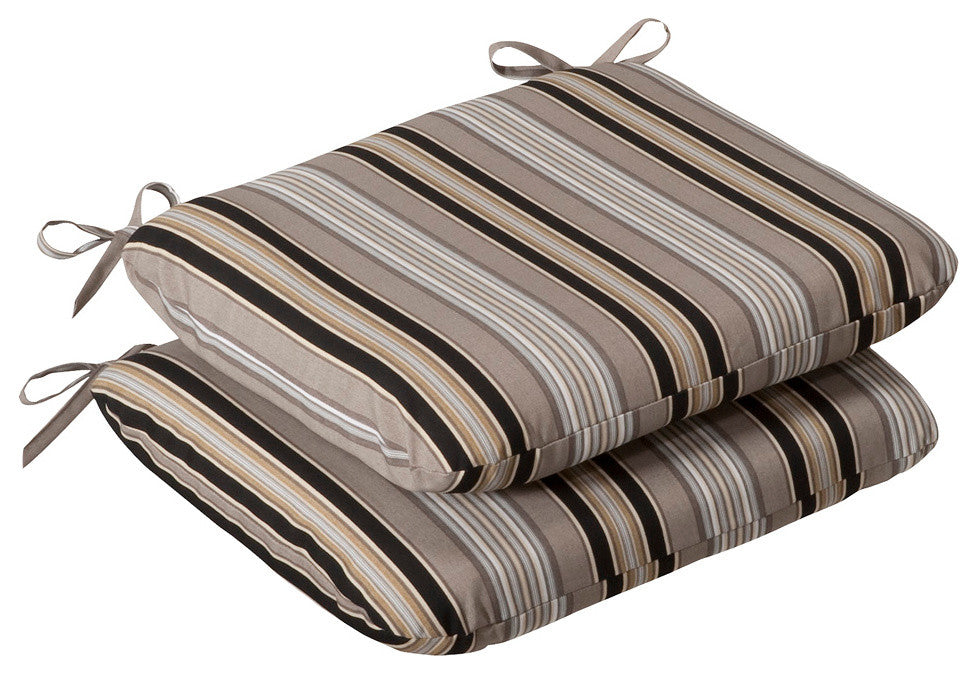 Getaway Stripe Black Rounded Corners Seat Cushion, Set of 2