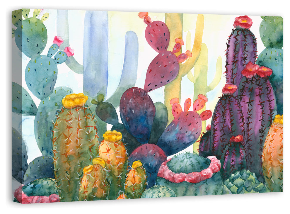 Colorful Blooming Cactus 24x36 Canvas Wall Art