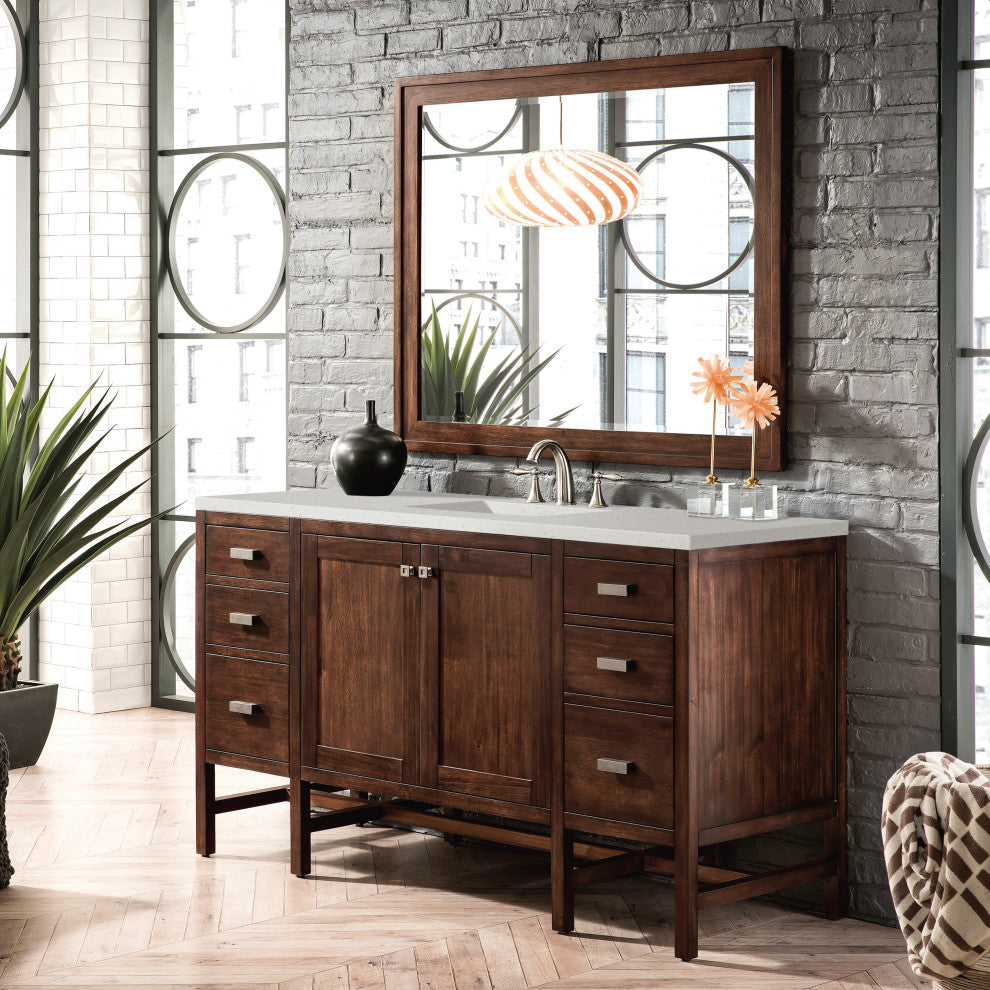 Addison 60" Single Vanity Cabinet, Glossy White, Mid-Century Acacia, Lime Delight, 3-Hole