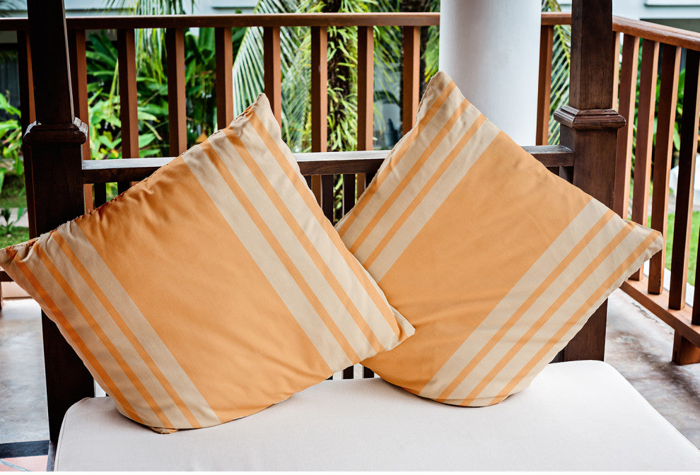 20" x 20" Stripe Indoor/Outdoor Polyester Throw Pillow, Pale Gold