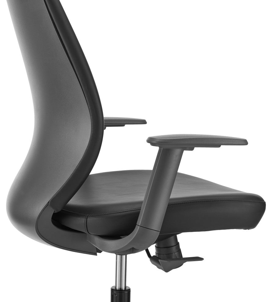Filip High Back Office Chair, Black Leatherette With Plastic Grey Back Support