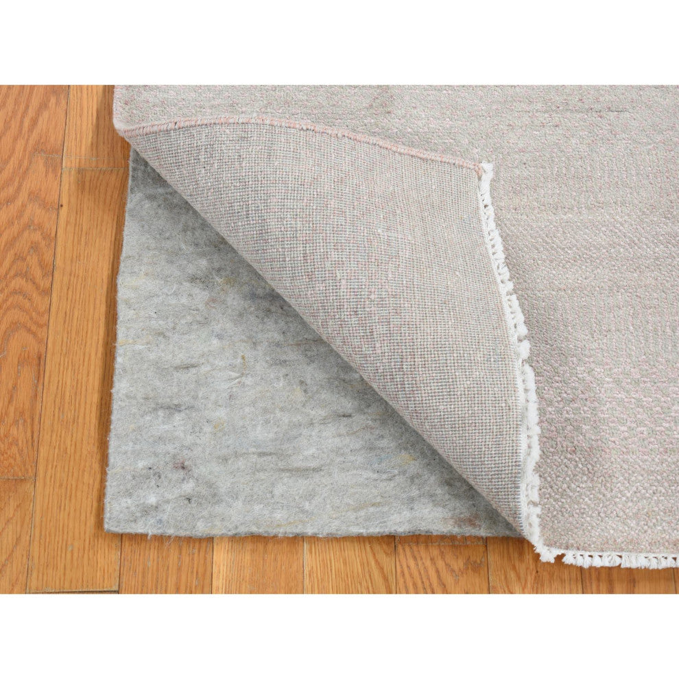 Pink, Grass Design Gabbeh, Wool and Silk, Hand Knotted, Runner Rug, 2'7"x11'3"