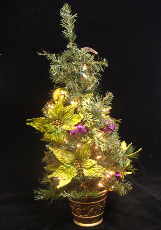 31" Lime Green Poinsettia Pre-Lit Decorated Christmas Tree, Clear Lights