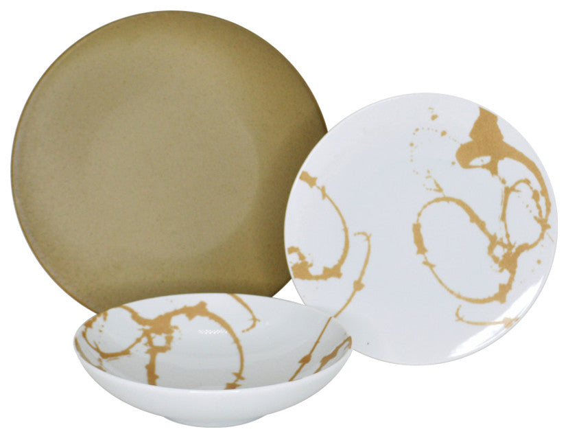 Euro Ceramica Nile 12-Piece Dinnerware Set, Service for 4, Opulent Luxor