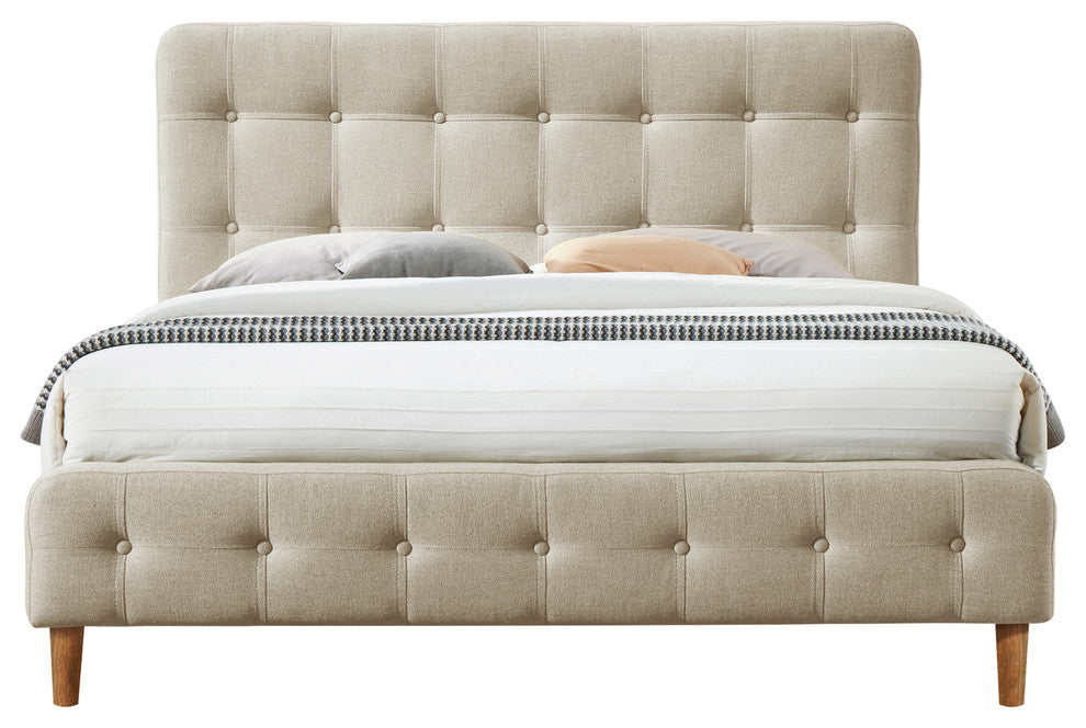 Omax Decor Hugo Upholstered Platform Bed, Beige