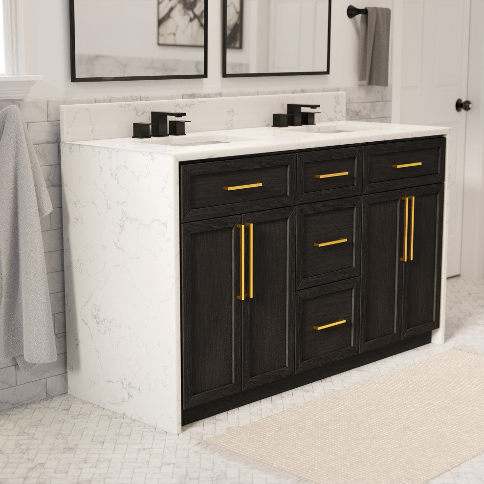 Palisade 60" Bathroom Vanity, Dark Oak, Engineered Marble, Double