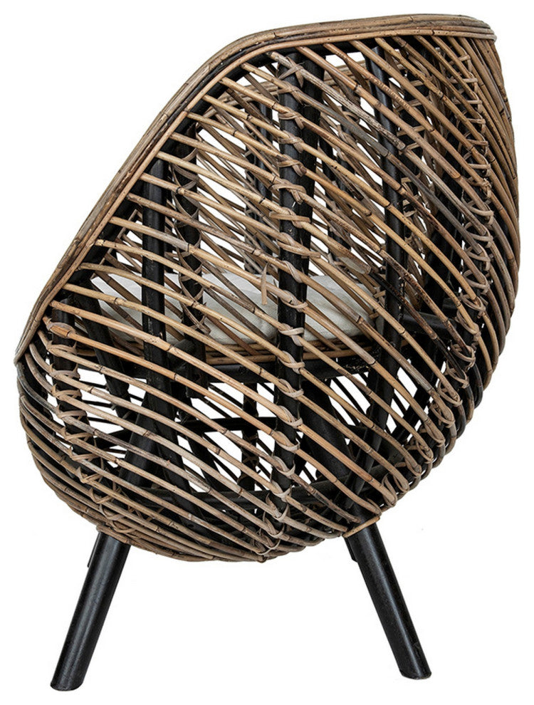 Benzara BM285199 27" Accent Chair, Rattan Frame, Curved Round, Brown, Black