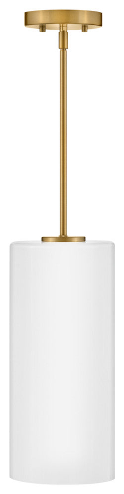 Lark Lane Single Cylindrical Pendant, Lacquered Brass + Cased Opal Glass