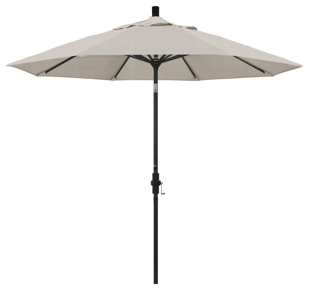 9' Stone Black Collar Tilt Crank Aluminum Umbrella, Woven Granite Olefin