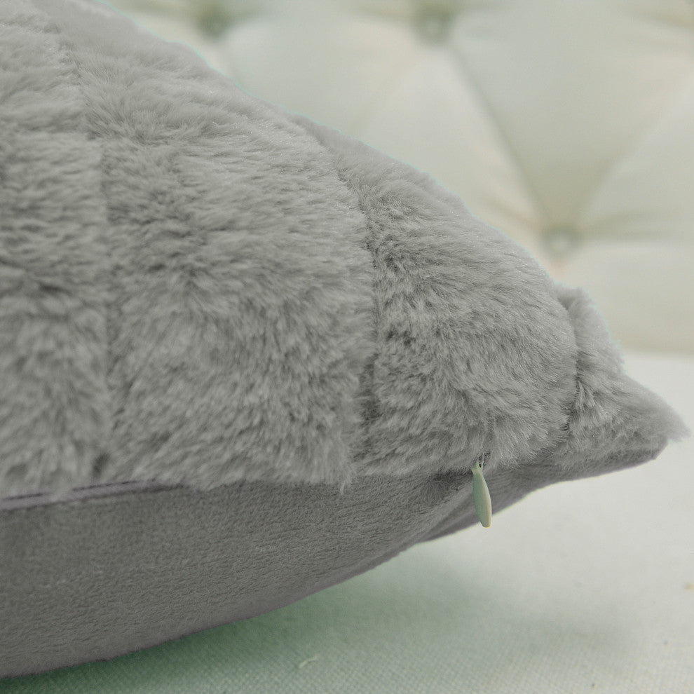 BOON Rabbit Jumbo Fur Throw and Pillow, 3-Piece Set, Silver
