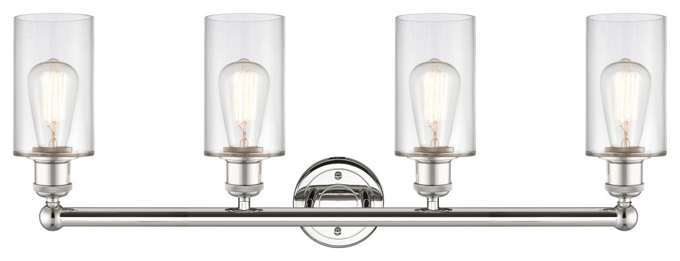 Clymer 4-Light 31" Bath Vanity Light, Polished Nickel, Clear Shade