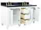 61" Double Sink Vanity, White Finish With Black Galaxy Granite