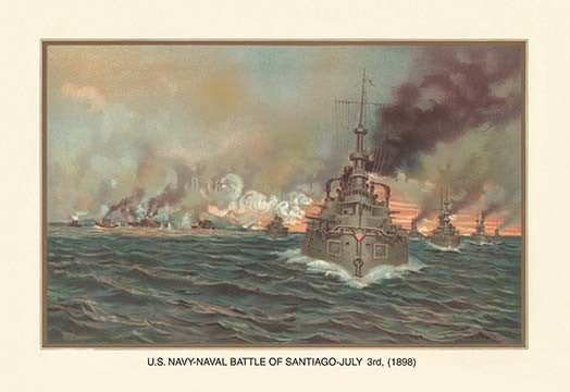 Naval Battle of Santiago, July 3Rd, 1898 - Gallery Wrapped Canvas Art 28" x 42"
