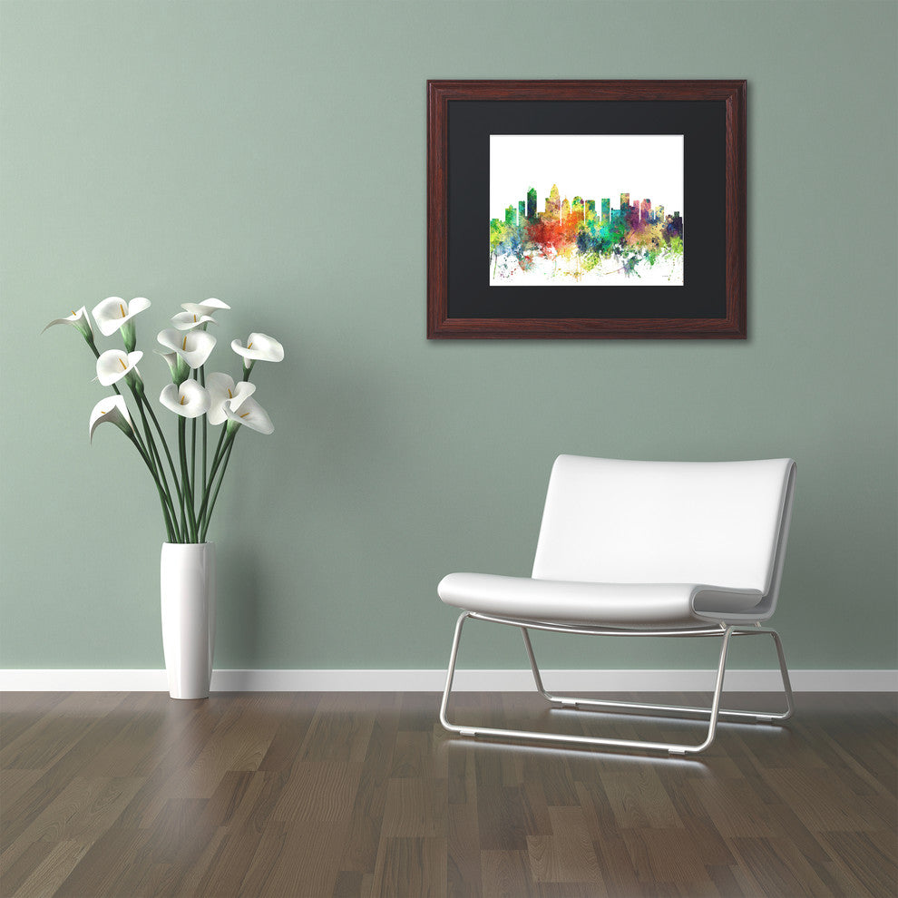 Marlene Watson 'Charlotte NC Skyline SP' Art, Wood Frame, Black Matte, 20"x16"