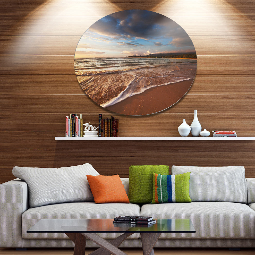 Cloudy Sky Over Wide Seashore, Seashore Disc Metal Artwork, 36"