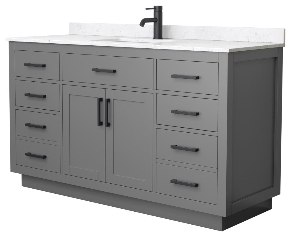 Beckett TK 60" Dark Gray Single Vanity, Cultured Top, Black Trim