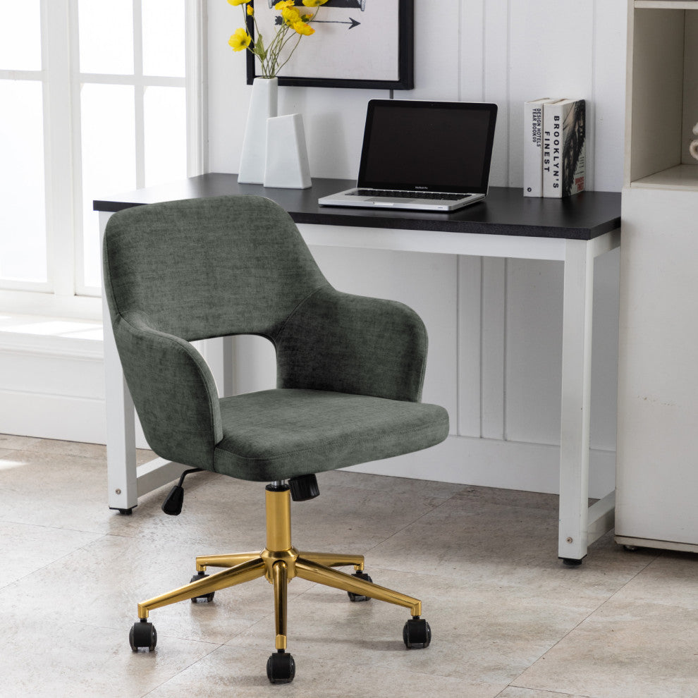 Open-Back Faux Linen Home Office Chair, Green