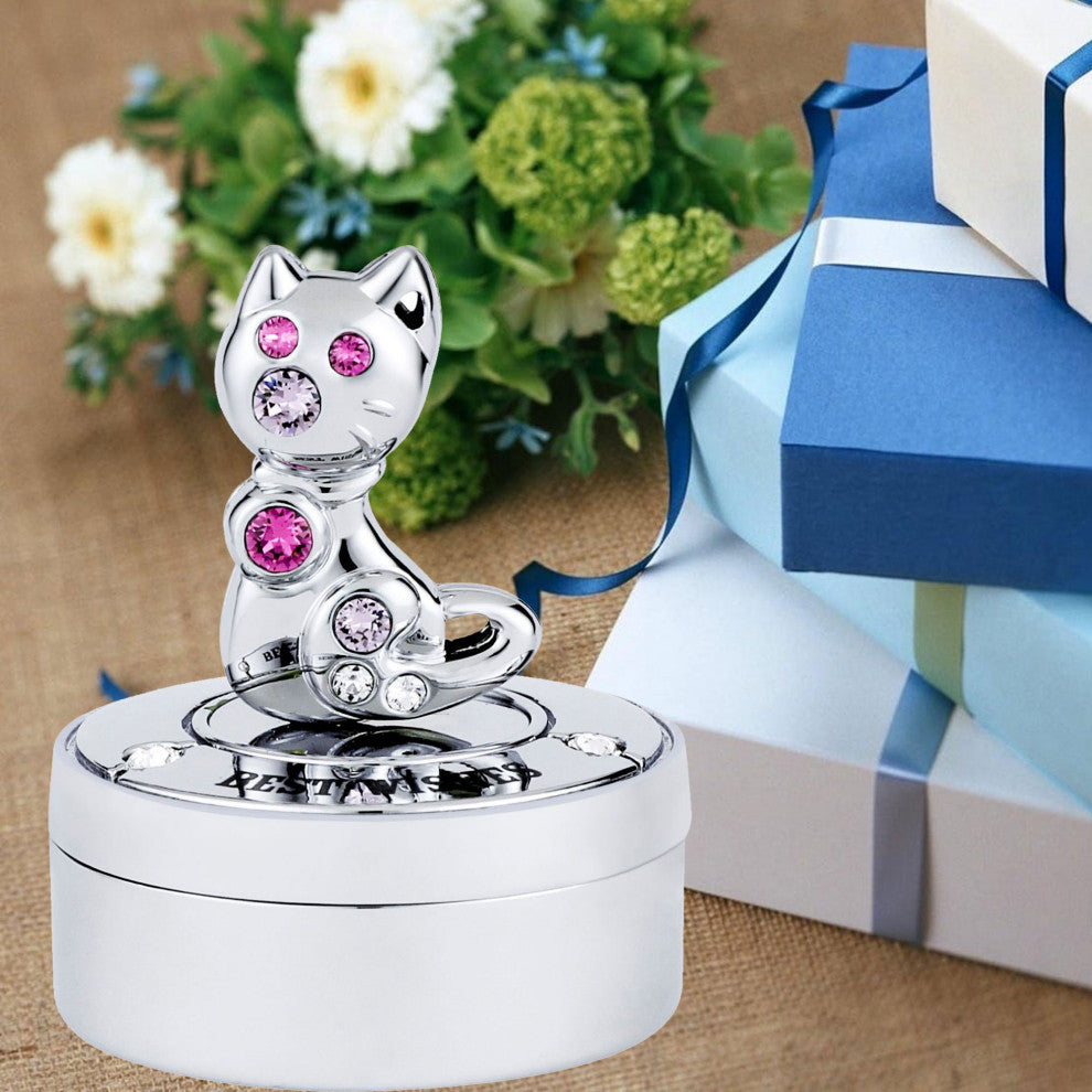 Chrome Plated Mini Silver Kitty Cat Keepsake Box