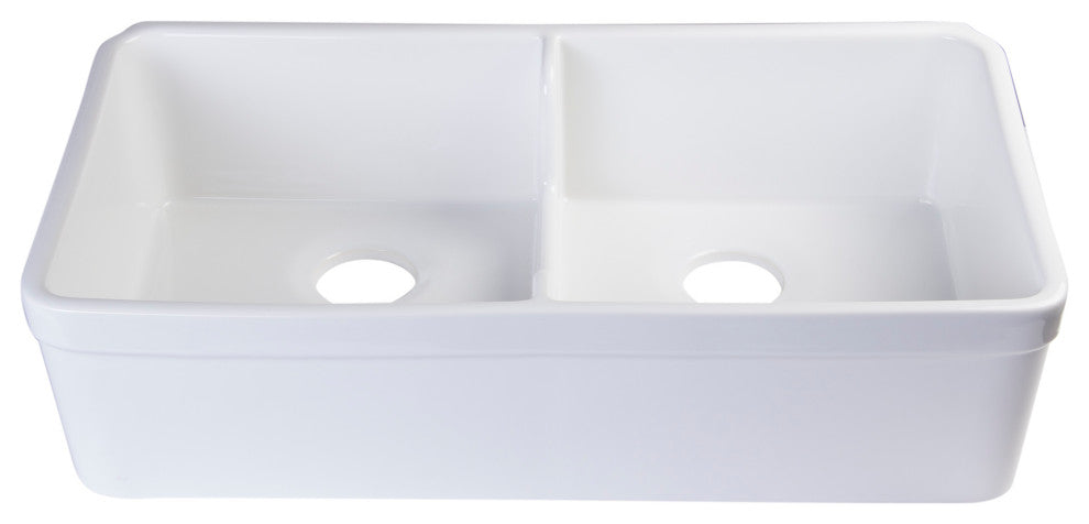 Biscuit 32" Short Wall Double Bowl Fireclay Farmhouse Kitchen Sink, White