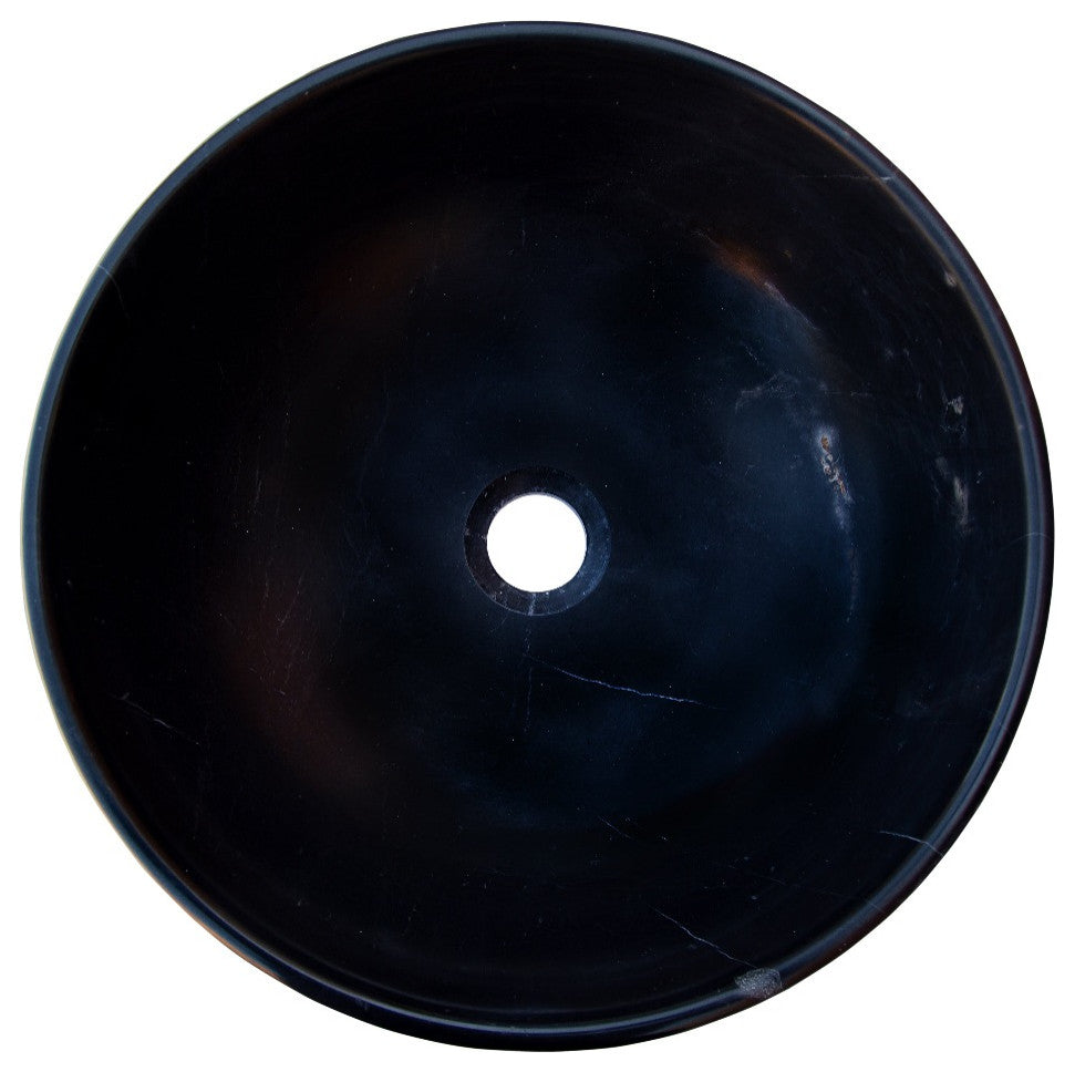 Toros Black Natural Stone Marble Vessel Sink Polished (D)16" (H)6"