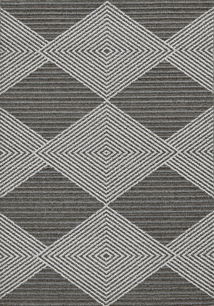 5' X 8' Grey Or  Ivory Geometric Diamond Area Rug
