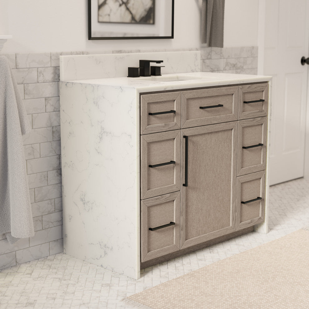 Palisade 42" Bathroom Vanity, Gray Oak, Engineered Marble