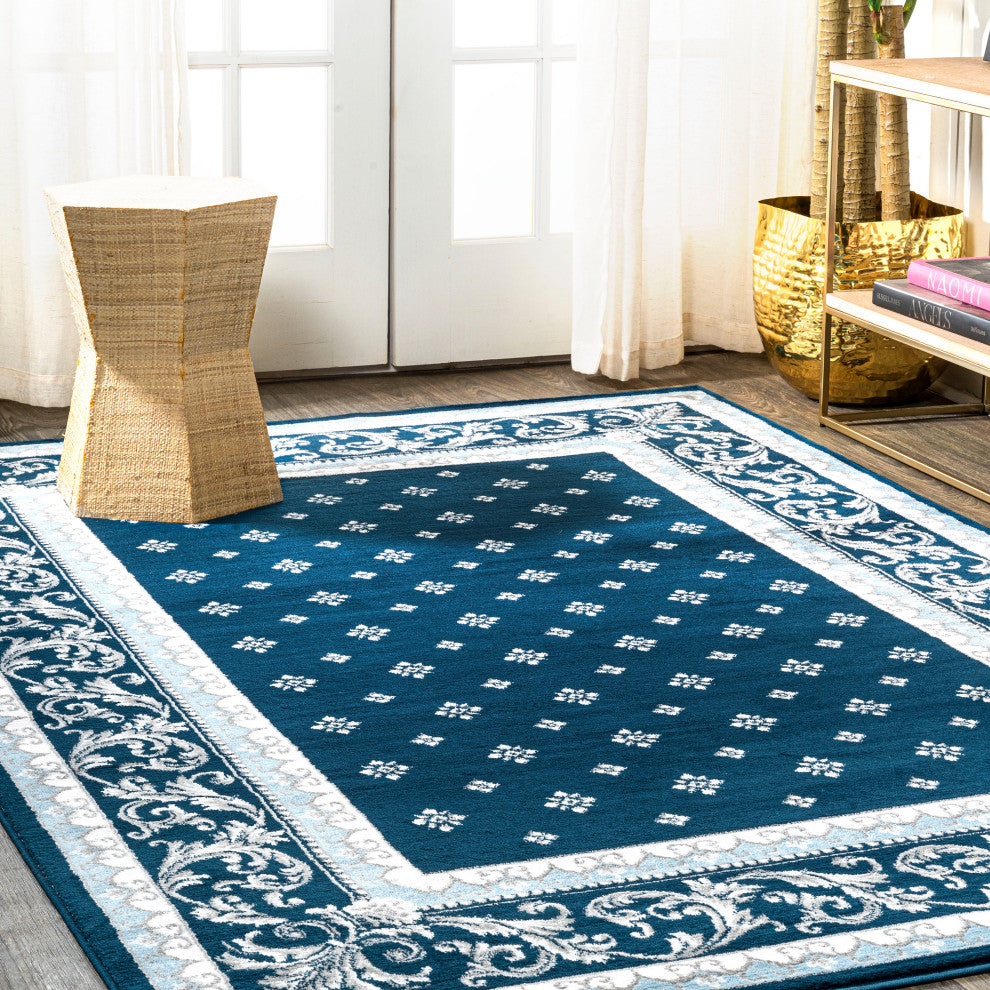 Acanthus French Border, Navy/Blue, 3'x5'