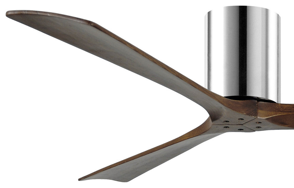 Irene-3 60" Hugger Ceiling Fan, Polished Chrome With Walnut Blades