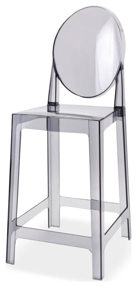 Designer Counter Height Stool With Solid High Back Side Chair Footrest, Smoke, Single Stool