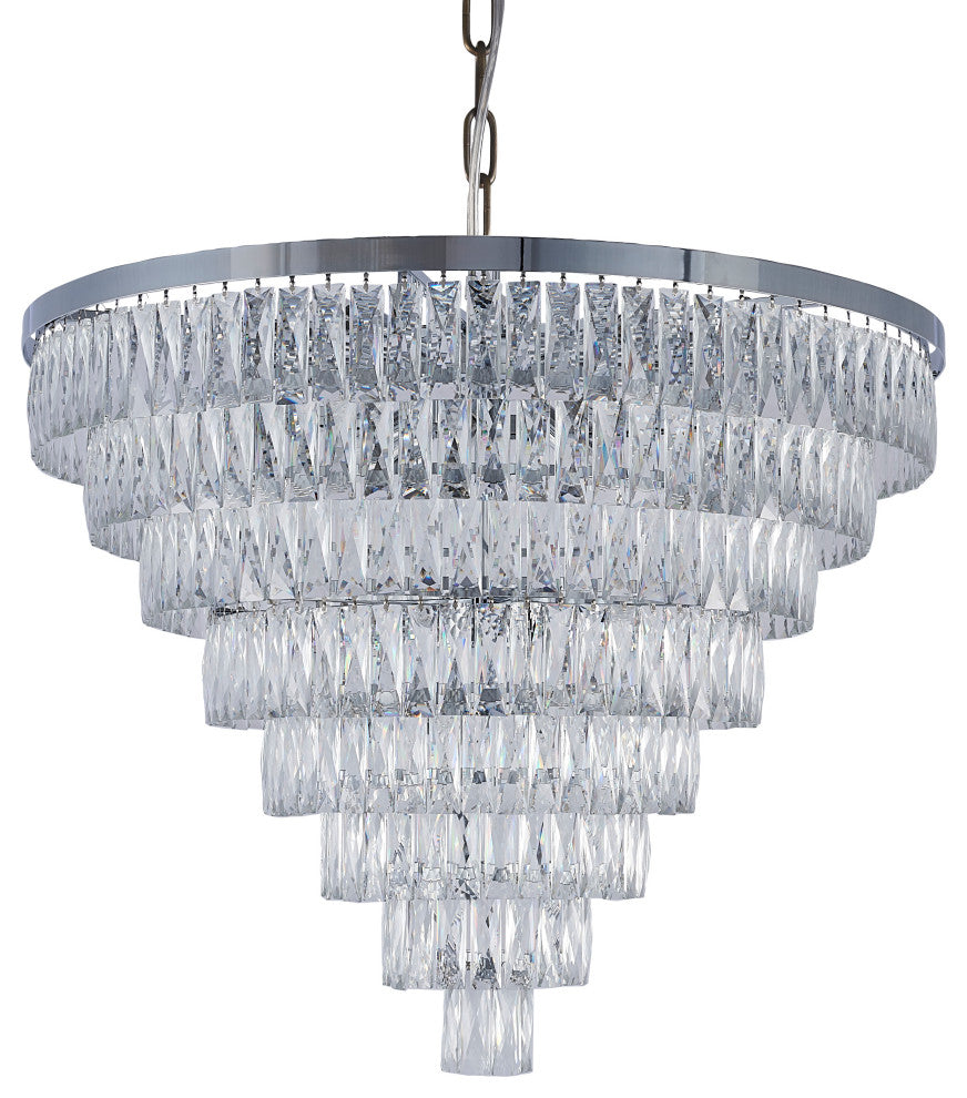 36" Chrome Metal Chandelier With Clear Crystals