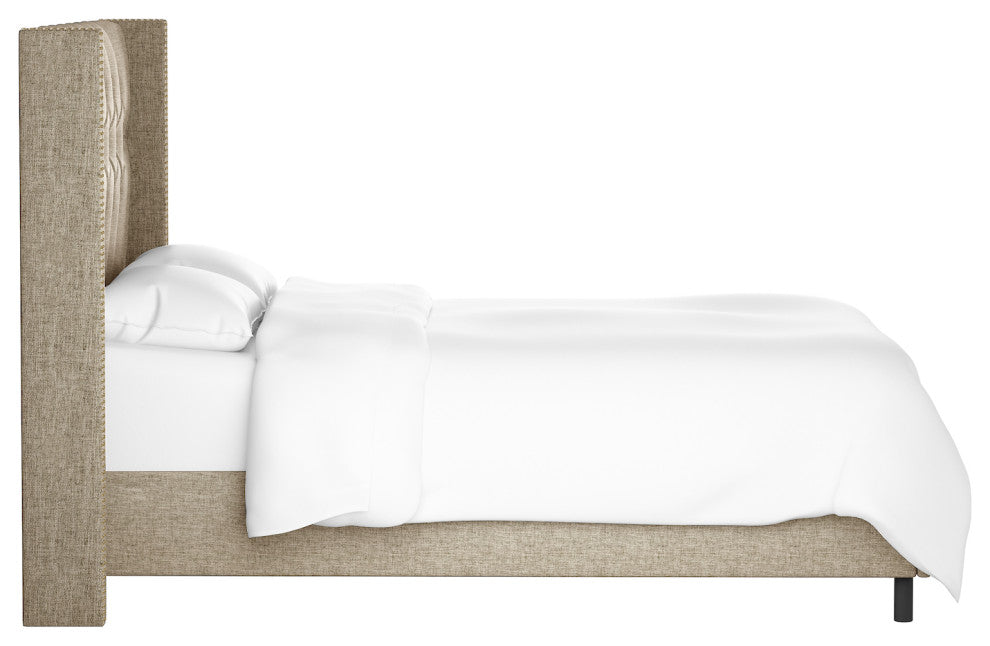Monarch Twin Tufted Wingback Bed, Zuma Linen