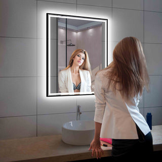 Fogless, Dimmable, Color Temperature Adjustable LED Mirror, Matte Black, 30x36