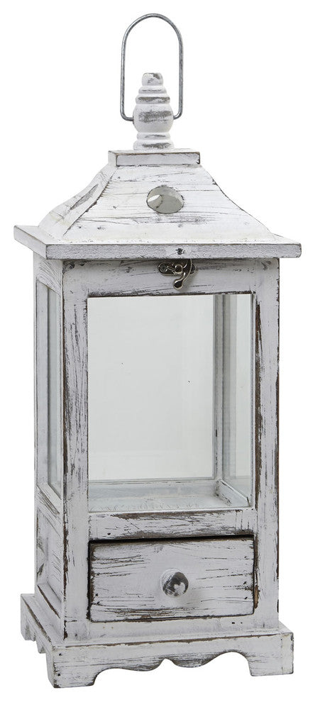 Distressed Wooden Lantern With Drawer